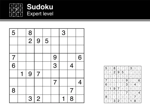 须户先生专家一级 黑与白 与解决方案 Sudoku图标 — 图库矢量图片