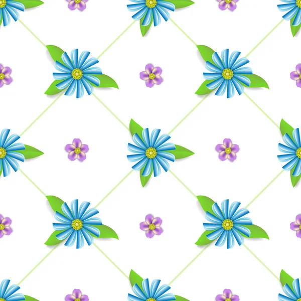 Seamless Pattern Various Paper Art Flowers Leaves Blue Violet Paper — Stock Photo, Image