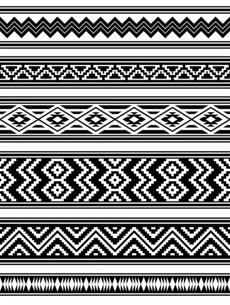 Seamless Pattern Brushes Ethnic Geometric Style Black White Colors — Stock Vector