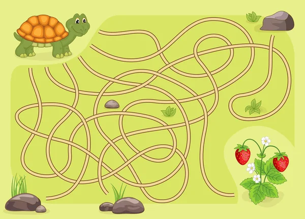 Çocuklar Için Labirent Oyunu Küçük Kaplumbağanın Tatlı Çileklere Ulaşmasına Yardım — Stok Vektör