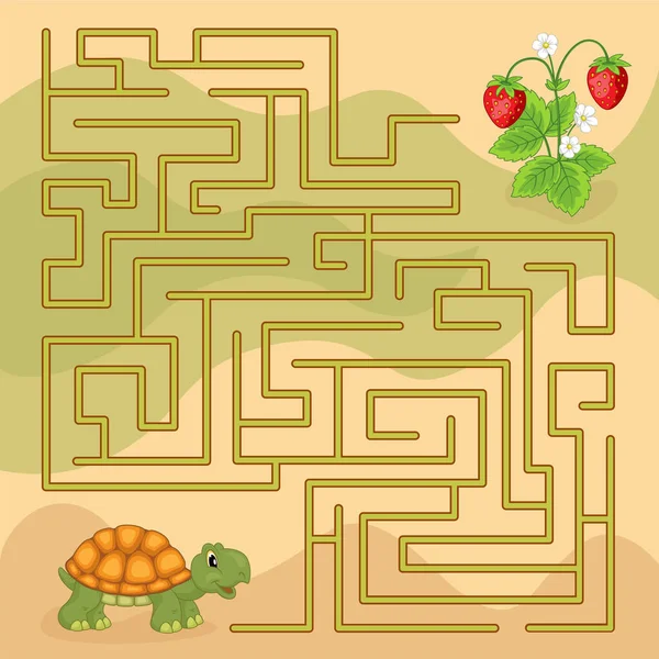 Maze Játék Gyerekeknek Segítség Kis Teknős Hogy Édes Eper — Stock Vector