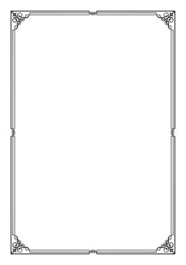 Siyah dikdörtgen iskelet. Sayfa, kart ya da kapak için dekorasyon. A3, A4 orantı.