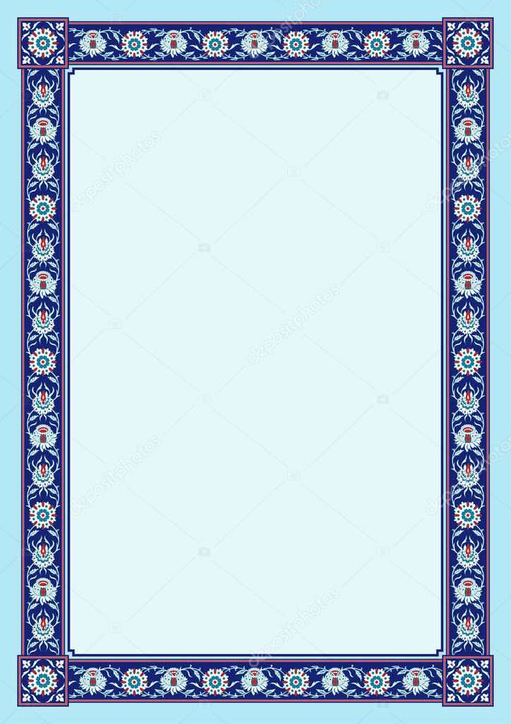 Rectangular framework. Persian floral style. A3, A4 page sizes. 