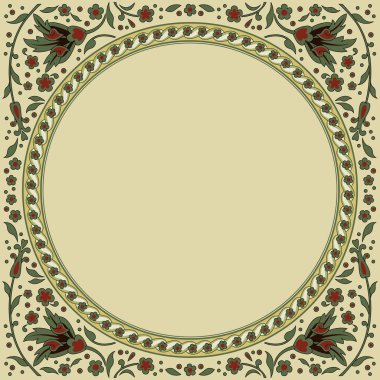 Dekoratif yuvarlak çiçek iskeleti. Antik Pers tarzı. Çiçek köşeleri.