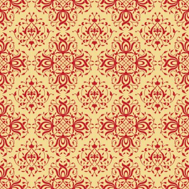 Kusursuz kırmızı desenli, geleneksel Farsça, Doğu dekoru. Altın sırt. Örnekleme dahil.