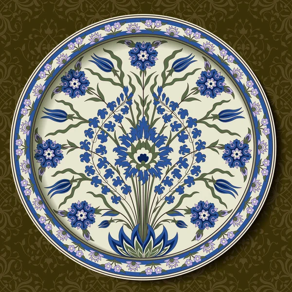 Dekorativní Kulatý Květinový Vzor Kyticí Rozmarných Květin Starověký Perský Styl — Stockový vektor