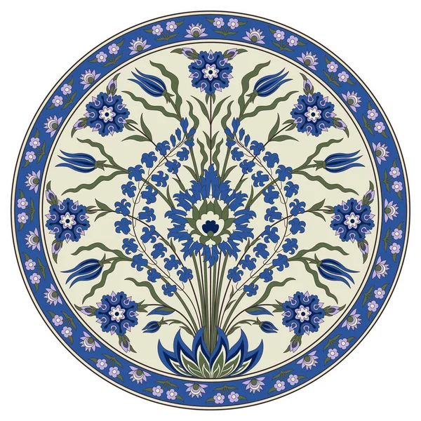Ozdobny Okrągły Kwiatowy Wzór Bukietem Kapryśnych Kwiatów Starożytny Styl Perski — Wektor stockowy