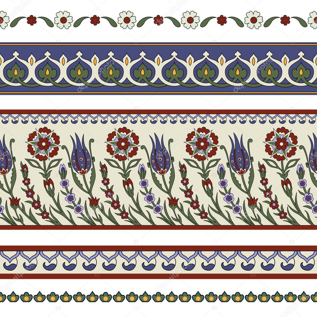 Seamless floral borders. Classic Persian style. Pattern brushes included.