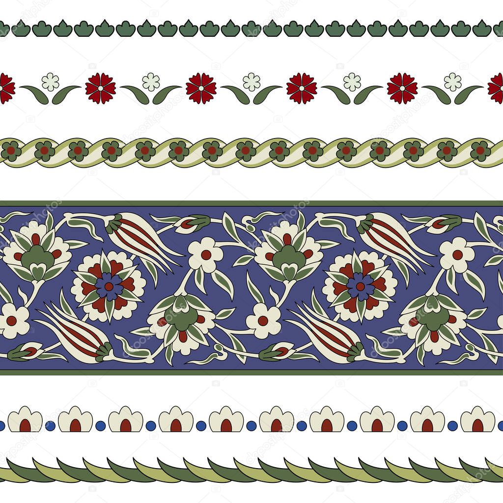 Seamless floral borders. Classic Persian style. Pattern brushes included.