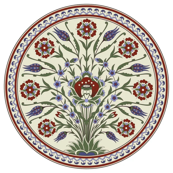 Decoratieve Ronde Bloemenpatroon Met Boeket Van Grillige Bloemen Oude Perzische — Stockvector