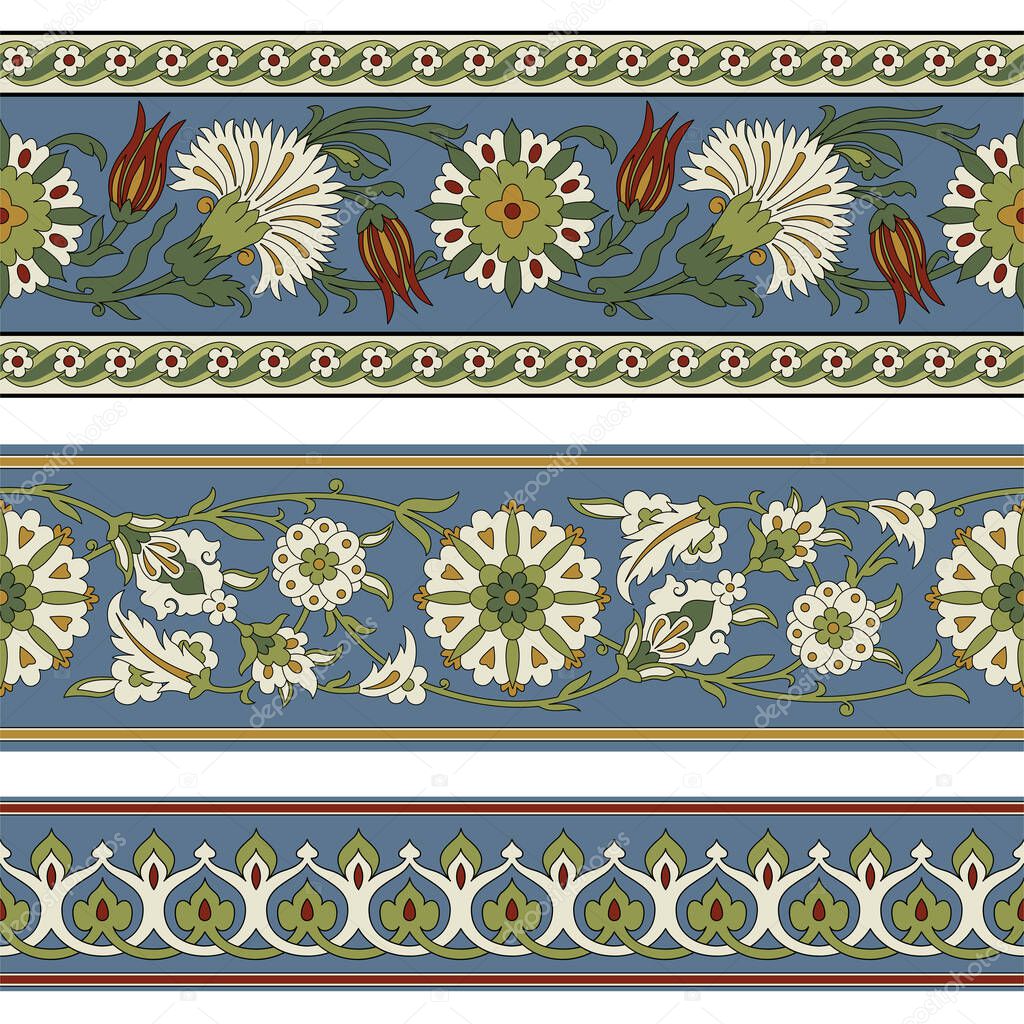 Seamless floral borders. Ancient Persian style. Clipping masks applied. 