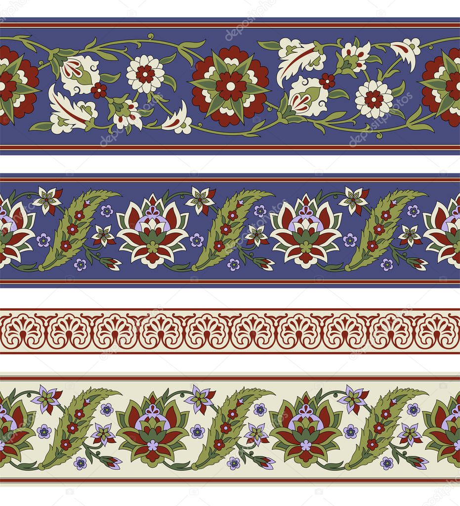 Seamless floral borders. Ancient Persian style. Clipping masks applied. 