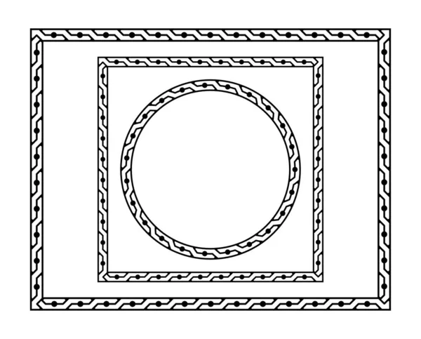 Ensemble Cadres Noirs Ronds Carrés Rectangulaires Style Classique Brosse Motif — Image vectorielle