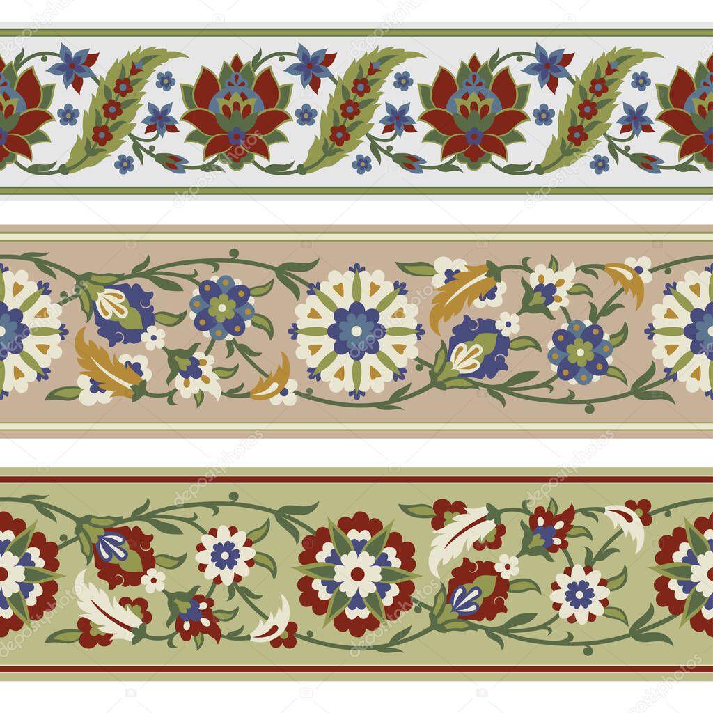 Seamless floral borders. Ancient Persian style. Clipping masks applied. 