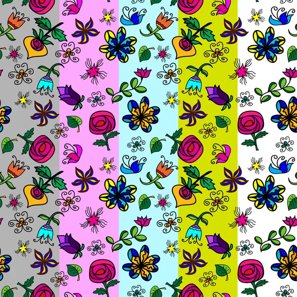 Un conjunto de patrones florales sin costuras, EPS 8 — Vector de stock
