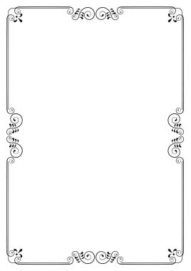 Decorative frame with swirls and leaves.