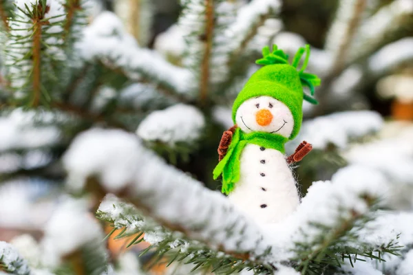 Muñeco de nieve feliz en la nieve — Foto de Stock