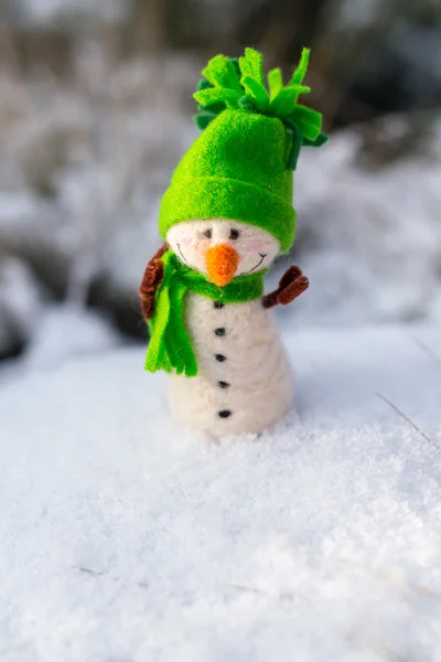 Happy snowman on snow (copy space) — Stock Photo, Image