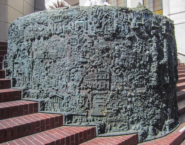 In front of Levi\'s store near union square art piece by Sculptor Ruth Asawa\'s \'Hyatt on Union Square Fountain\', 1973