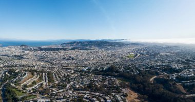 San Bruno mountains range Aerial 70 megapixel Panoramic view in South San Francisco, California clipart