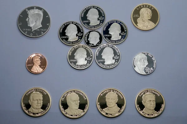 Cent Dollar Proof Coins Hochglanz Hochrelief Textur — Stockfoto
