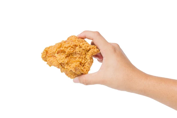 Mão segure frango frito isolado no branco — Fotografia de Stock