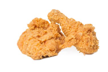 Kızarmış tavuk üzerinde beyaz izole baldır ve göğüs