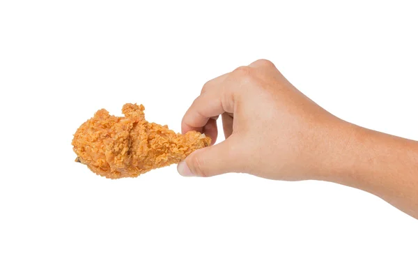 Hand hold fried chicken isolated on white — Stock Photo, Image