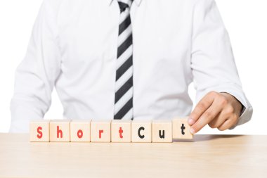 İşadamı düzenlenmesi ahşap bloklar kısayol kelimelerle