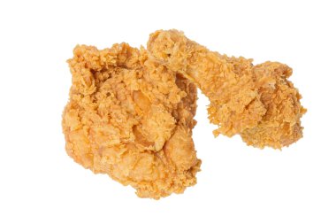 Kızarmış tavuk üzerinde beyaz izole baldır ve göğüs