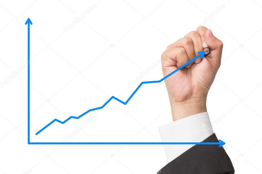 businessman drawing growing graph isolated on white