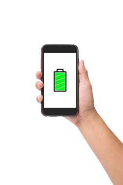 El tam pil simgesi ile akıllı telefon tutarak