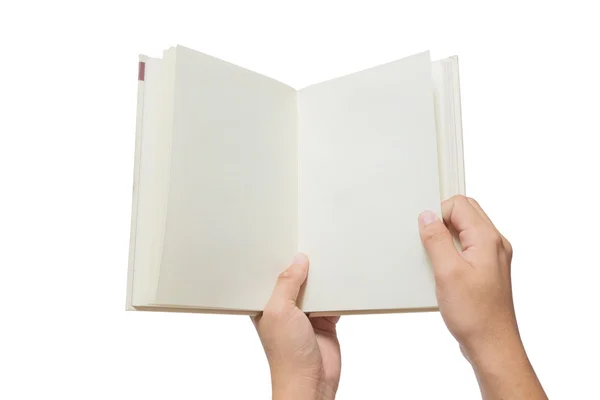 Beyaz beyaz izole kitap tutan el — Stok fotoğraf