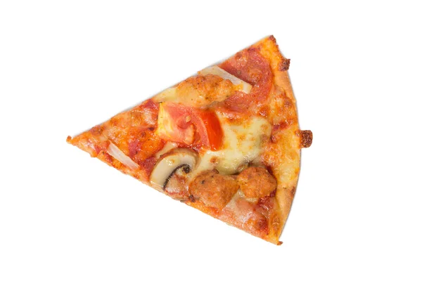 Stück leckere würzige Pizza isoliert auf weiß — Stockfoto