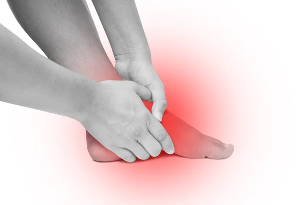 Akut ağrı ayak sole, el masaj ayak tek izole beyaz