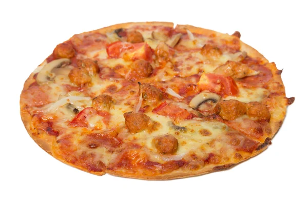 Heerlijke smaakvolle pizza geïsoleerd op wit — Stockfoto