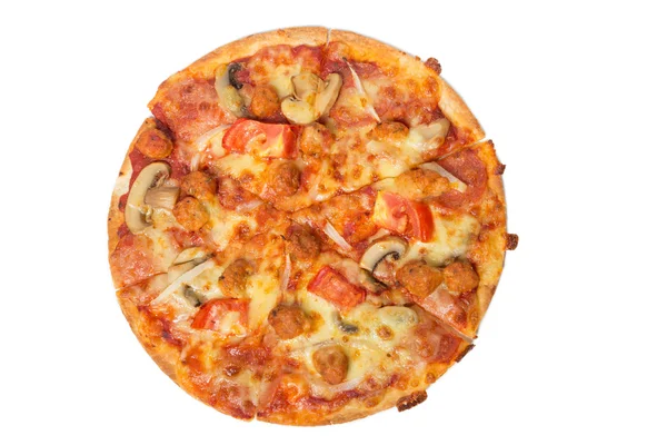 Heerlijke smaakvolle pizza geïsoleerd op wit — Stockfoto