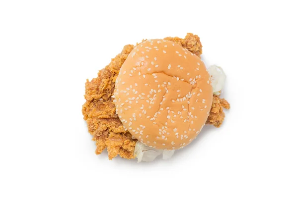 Vista superior do hambúrguer de frango Crisp com alface isolada em branco — Fotografia de Stock