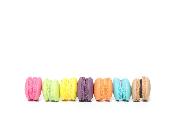 Stack of Colorful Macaroons Isolated on White With Copy Space fo — Stock Photo, Image
