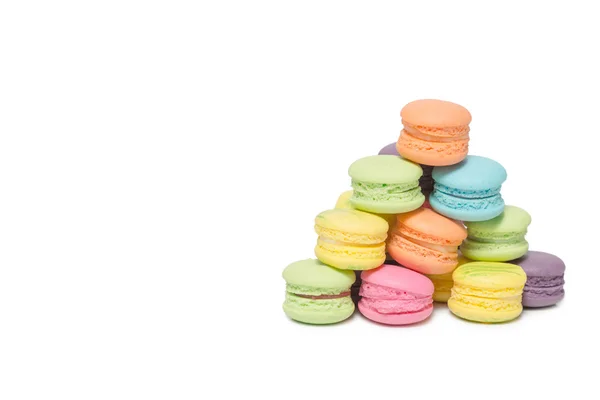 Pile of Colorful Macaroons Isolated on White Background With Cop — Stock Photo, Image