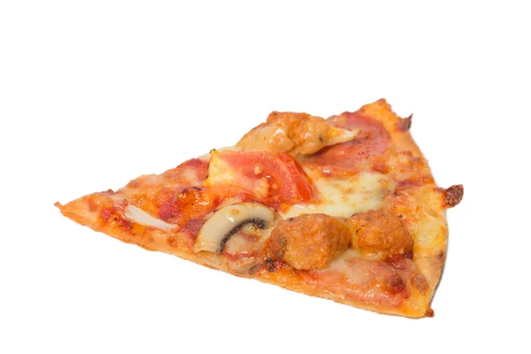 Piece of tasty flavorful pizza isolated on white — Stock Photo, Image