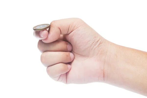 Hand ready to flip coin — Stock Photo, Image