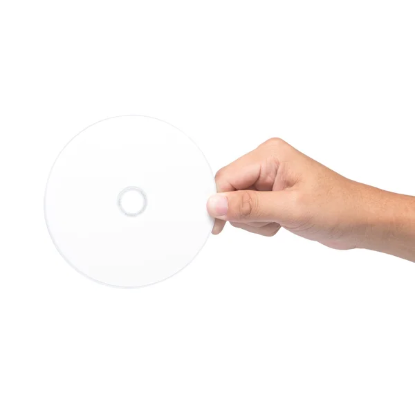Hand holding white blank CD DVD — Stock Photo, Image