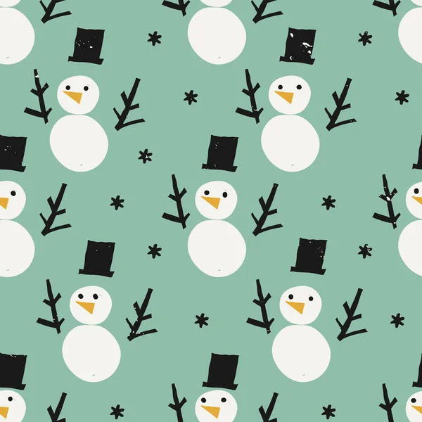 Seamless snowman pattern with grunge texture — Stock Vector