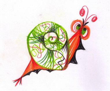 Açık yeşil kabuklu güzel turuncu salyangoz desenli