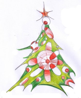 Kırmızı desenli Noel ağacı