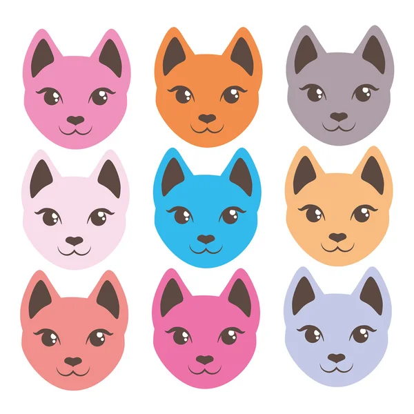 Nine multi-colored cats face. Design elements for baby — Stock Vector