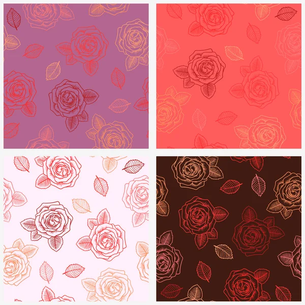 Eine Reihe nahtloser grafischer Konturen roter Rosen — Stockvektor