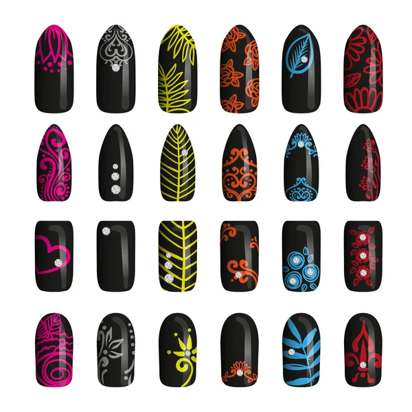 renkli boyalı çivi kümesi. Manikür. tırnak cilası.