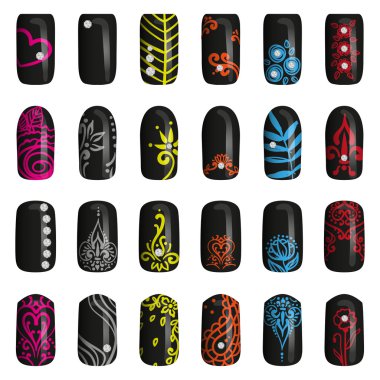 renkli boyalı çivi kümesi. Manikür. tırnak cilası.